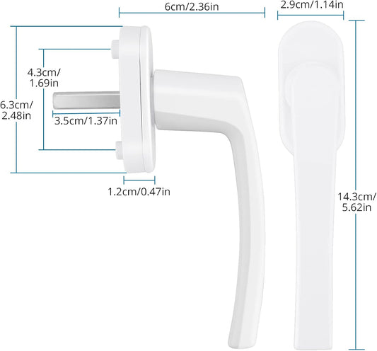 AUTOUTLET Fenstergriff Aluminium, 4 Stück Fenstergriff weiß Fensterschloss Balkontürgriff ohne Schließzylinder, in Stiftlänge 35mm, Türgriffe für Fenster, Terrassentüren und Balkontüren