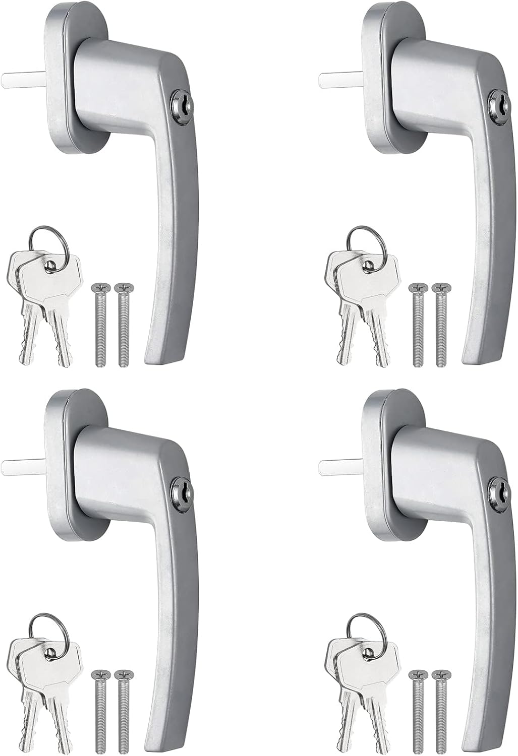 AUTOUTLET Fenstergriffe abschliessbar, 4 Stück Fenstergriff abschließbar Aluminium in Stiftlänge 35mm, Fenstersicherung Balkontürgriff kindersicherung mit Schlüsseln und Schrauben für Fenster (grau)