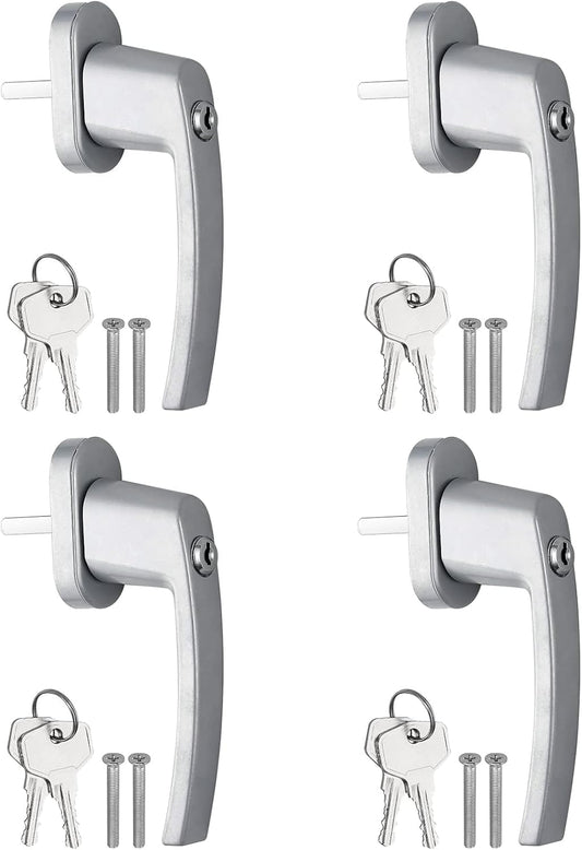AUTOUTLET Fenstergriffe abschliessbar, 4 Stück Fenstergriff abschließbar Aluminium in Stiftlänge 35mm, Fenstersicherung Balkontürgriff kindersicherung mit Schlüsseln und Schrauben für Fenster (grau)