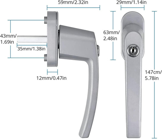 AUTOUTLET Fenstergriff Aluminium, 2 Stück abschließbar Sicherheitsfenstergriff Fensterschloss Kindersicherung mit Schloss in Stiftlänge 35mm, Gleichschließend Windows Balkontürgriff(grau)