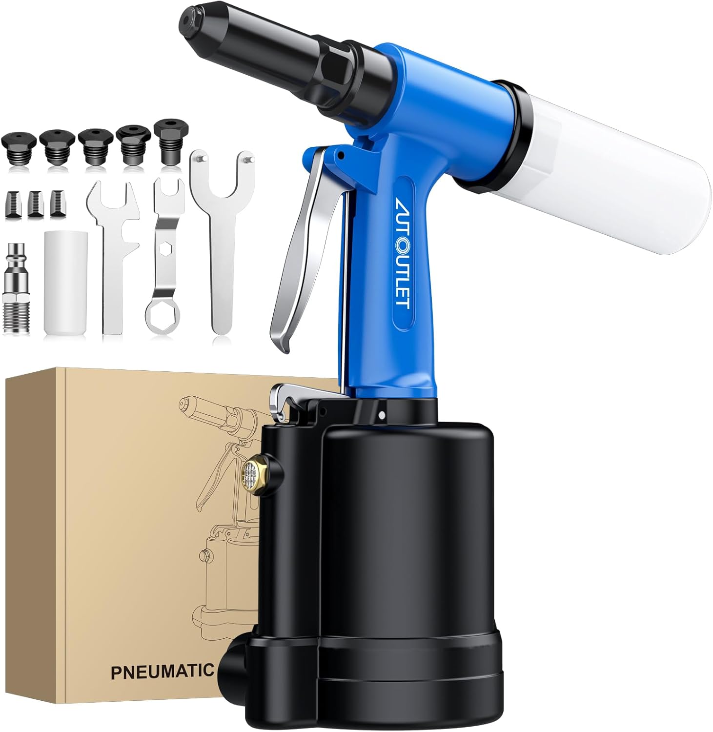 AUTOUTLET Pneumatic Rivet Gun Kit Heavy-Duty Riveter 4 Sizes Air Hydraulic Riveting Tool for Manufacturing Fields