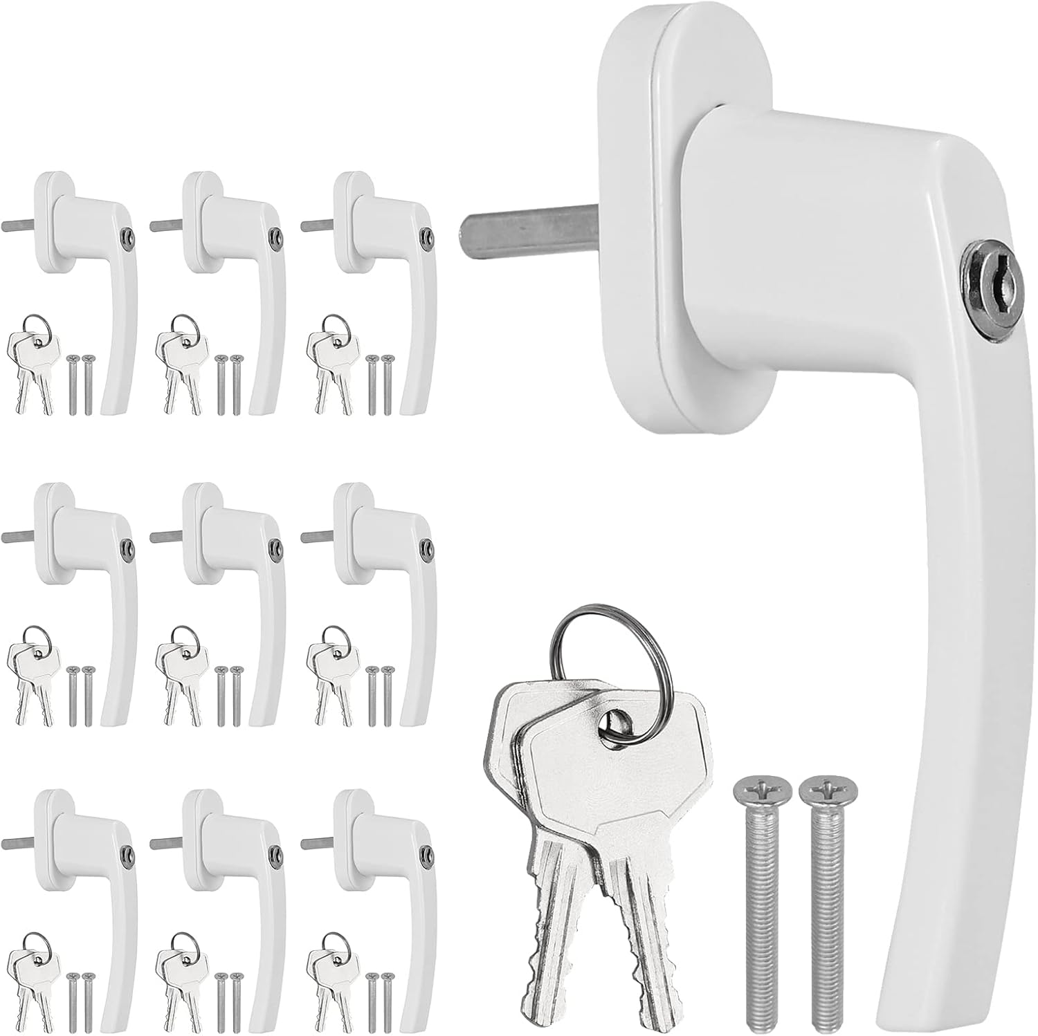 AUTOUTLET Fenstergriff Aluminium, 8 Stück abschließbar Sicherheitsfenstergriff Fensterschloss Kindersicherung mit Schloss in Stiftlänge 35mm, Gleichschließend Windows Balkontürgriff(weiß)