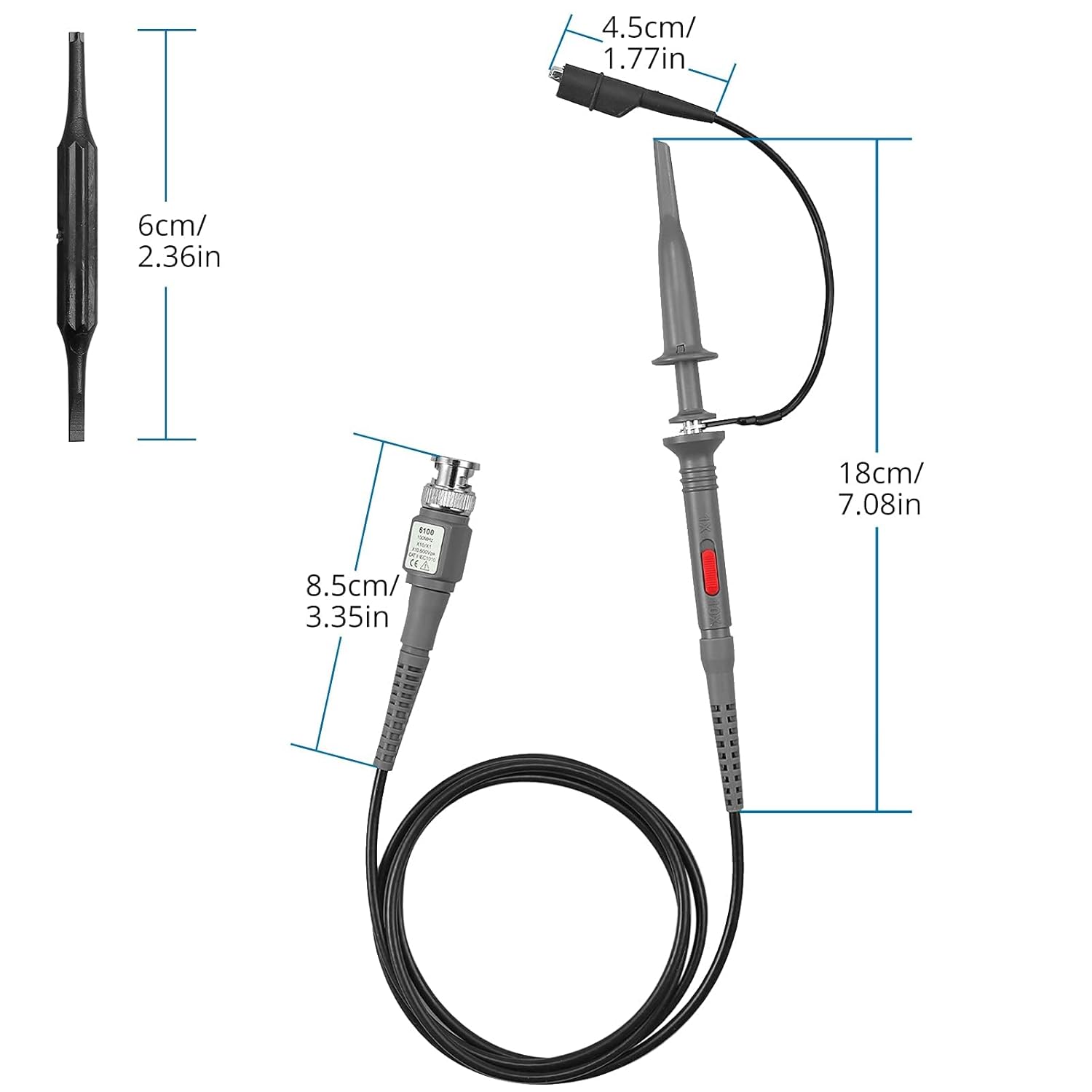 AUTOUTLET P6100 100MHz Oscilloscope Clip Probes with BNC to Minigrabber Test Lead Kit 2 Attenuation Options 1x 10x Universal Oscilloscope Probes Kit