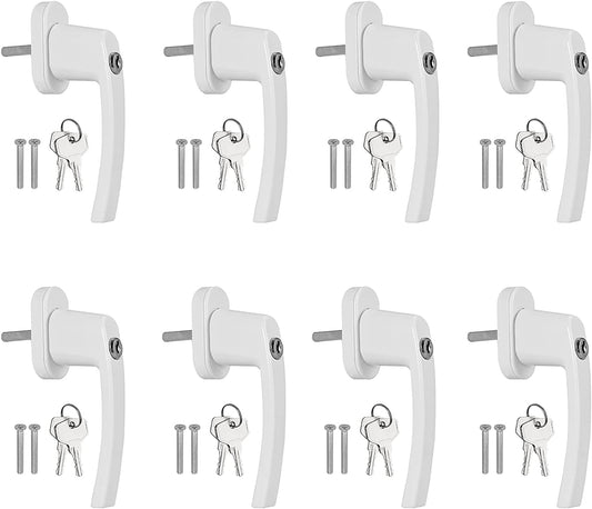 AUTOUTLET Fenstergriff Aluminium, 8 Stück abschließbar Sicherheitsfenstergriff Fensterschloss Kindersicherung mit Schloss in Stiftlänge 35mm, Gleichschließend Windows Balkontürgriff(weiß)