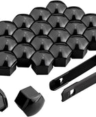 AUTOUTLET 24 PCS Black Wheel Nut Caps 17 mm Internal Diameter Universal Fit with Removal Tool & Locking Caps for Cars Prevents Rust Easy Installation