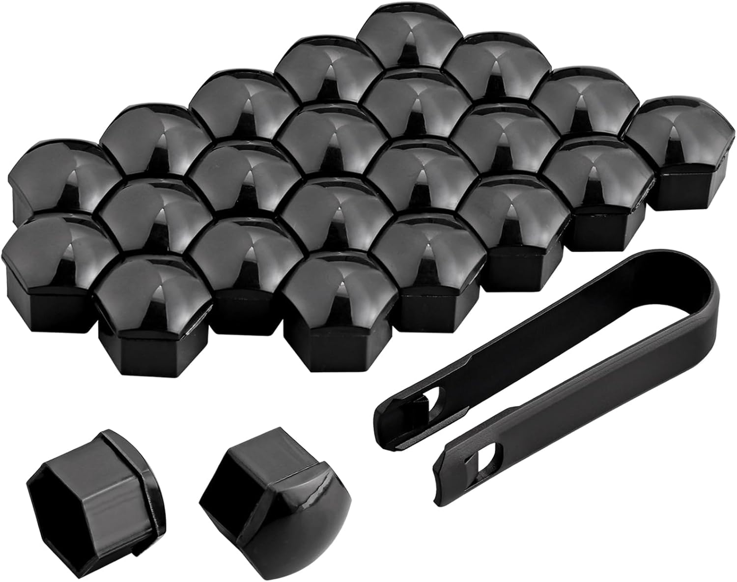 AUTOUTLET 24 PCS Black Wheel Nut Caps 17 mm Internal Diameter Universal Fit with Removal Tool & Locking Caps for Cars Prevents Rust Easy Installation