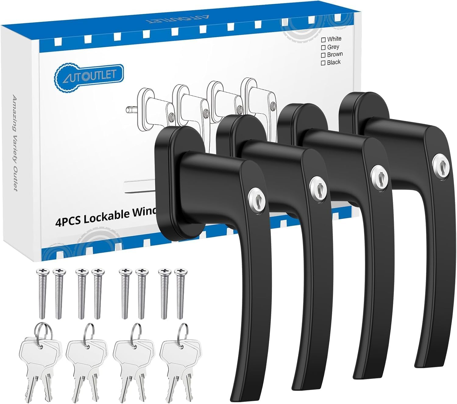 AUTOUTLET Fenstergriffe abschliessbar, 4 Stück Fenstergriff abschließbar Aluminium, Fensterschloss Fenstersicherung Kindersicherung Balkontürgriff mit Schloss in Stiftlänge 35mm für Fenster (schwarz)