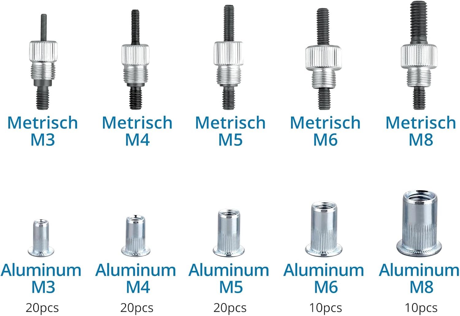 Nietzange Set, AUTOUTLET 86 Stück Nietmutternzange Set Gewindeeinsatz Nietpistolen Werkzeug, mit M3 M4 M5 M6 M8 Dorne und 80PCS Nietmuttern, 10" Nietzange Gewinde Blindnietzange vernieten Kit(Schwarz)