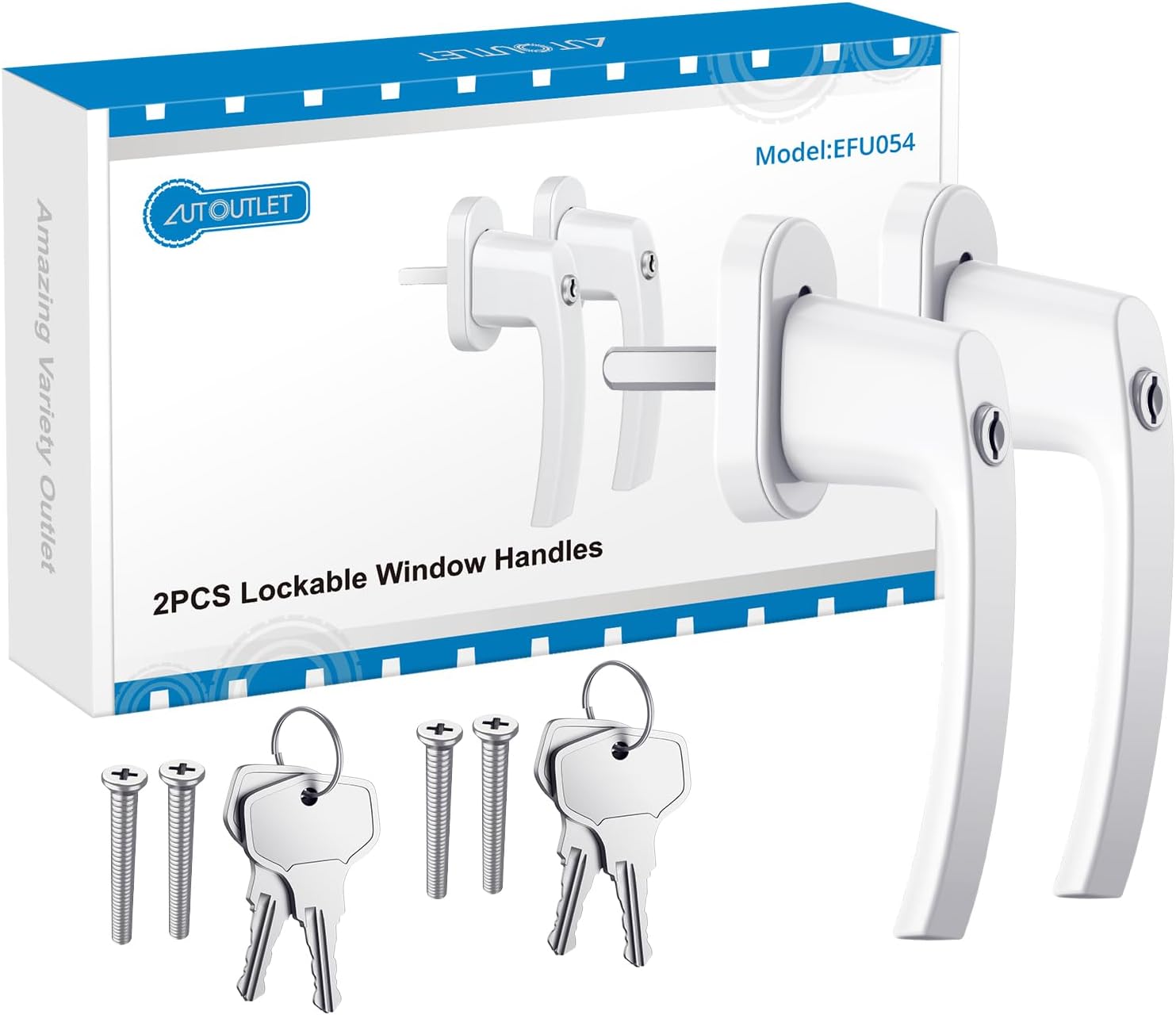 AUTOUTLET Fenstergriff Aluminium, 8 Stück abschließbar Sicherheitsfenstergriff Fensterschloss Kindersicherung mit Schloss in Stiftlänge 35mm, Gleichschließend Windows Balkontürgriff(weiß)