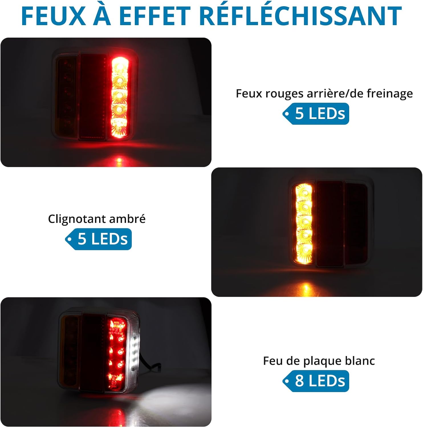 AUTOUTLET Feux Arrière Remorque Feux de Remorque Montage à Vis Câble de 7,5m 7 Broches 18 LEDs Super Claires avec E Mark E11 pour La Circulation Routière pour Camping-Car Camion Poids Lourd Tracteur