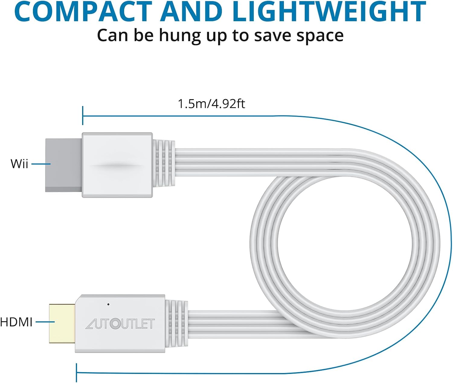 AUTOUTLET Wii to HDMI Converter 1080P 5ft/150cm for Full HD Device, Adapter with HDMI Male Cable Output Compatible with Nintendo Wii, Wii U, HDTV, Monitor-Supports All Wii Display Modes