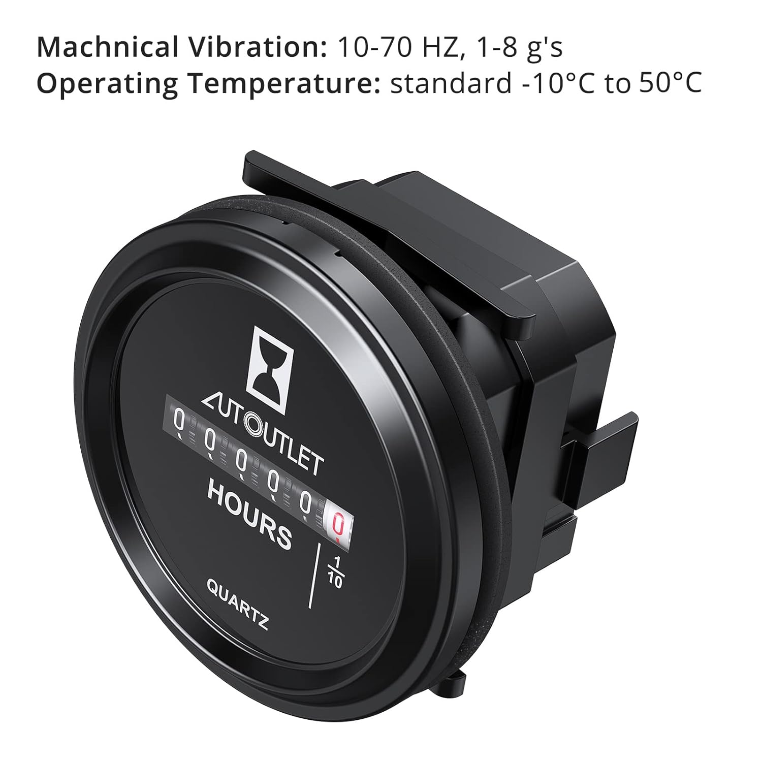 AUTOUTLET Quartz Hour Meter 2" Round Gauge Waterproof Industrial Timer DC 12V 24V 36V 48V 72V 99,999.9 Hours, 0.01 Quartz for Marine Boat Engine