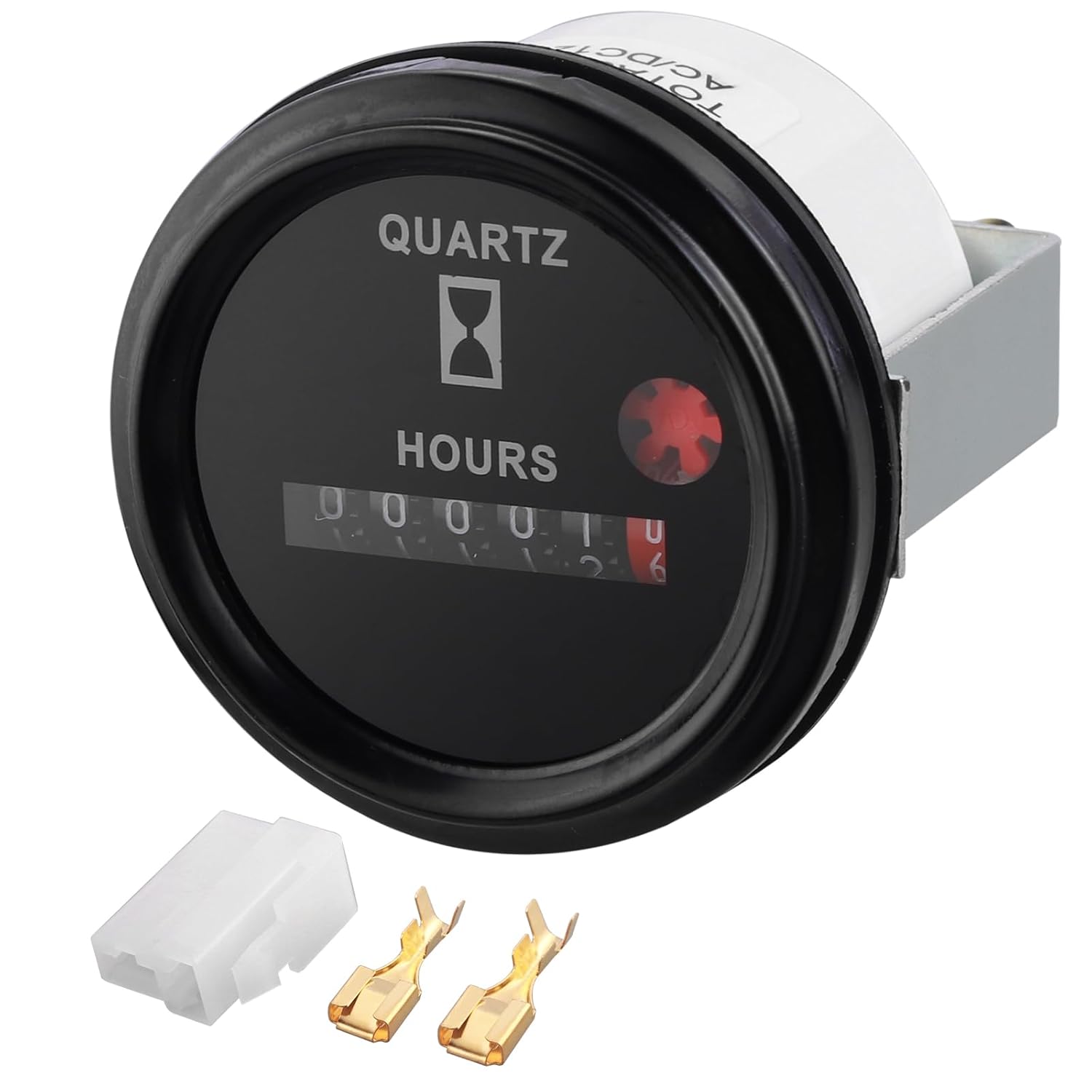 AUTOUTLET Quartz Hour Meter 2" Round Gauge Waterproof Industrial Timer DC 12V 24V 36V 48V 72V 99,999.9 Hours, 0.01 Quartz for Marine Boat Engine