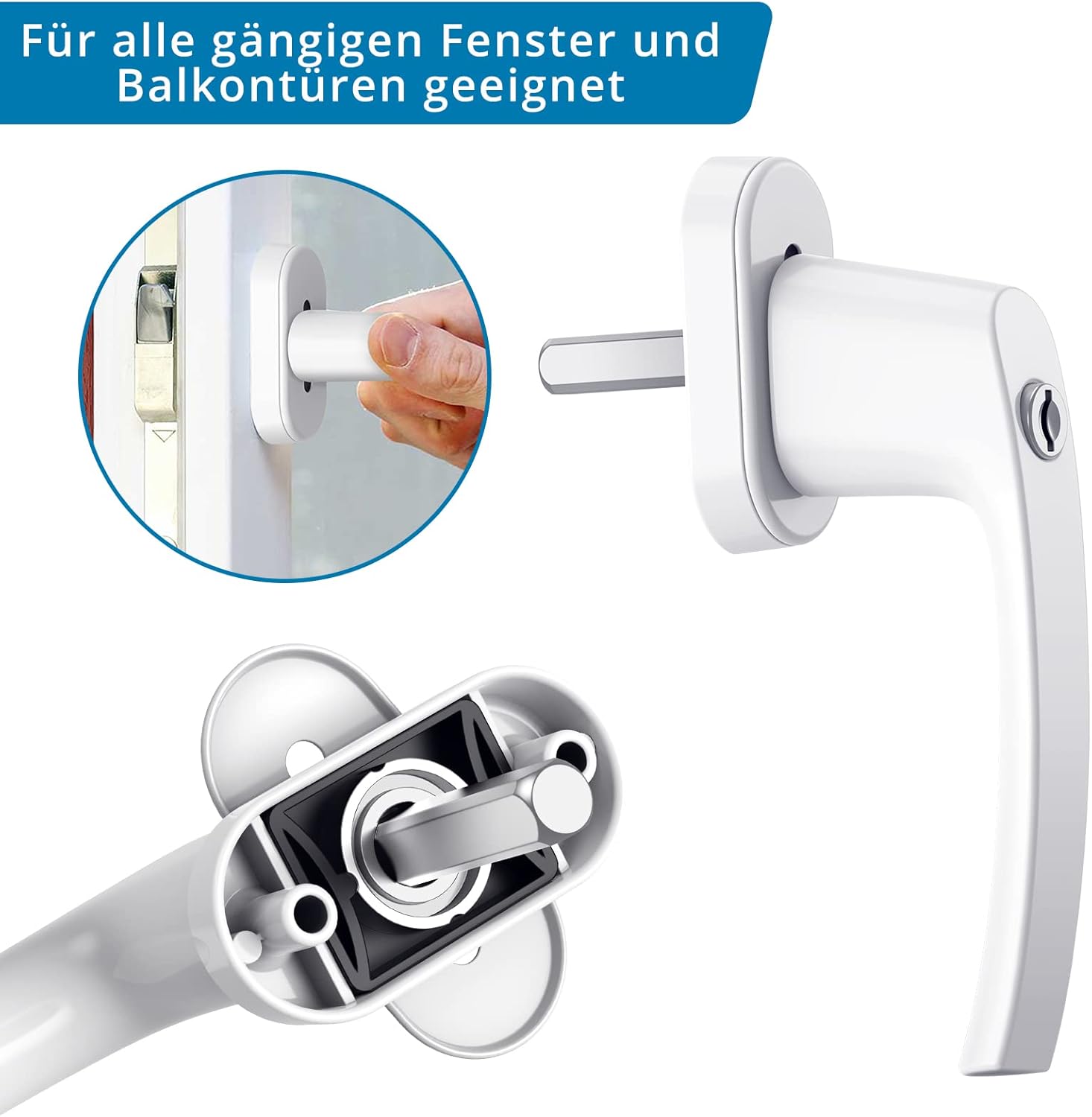 AUTOUTLET Fenstergriff Aluminium, 8 Stück abschließbar Sicherheitsfenstergriff Fensterschloss Kindersicherung mit Schloss in Stiftlänge 35mm, Gleichschließend Windows Balkontürgriff(weiß)