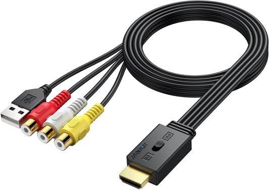 AUTOUTLET RCA to HDMI Converter 1080P/720P HD Conversion, Relive Your Childhood with Retro Games on Modern TVs, Built-in Cable, Instant Plug & Play for Wii, PSOne, PS2, N64 with 60cm Cable & HDMI Plug