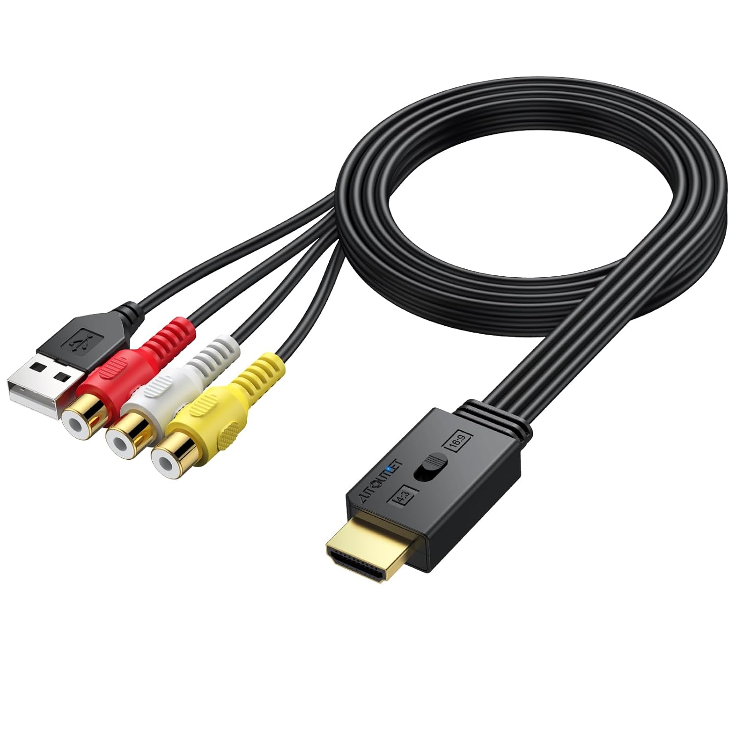 AUTOUTLET Scart auf HDMI Konverter, 1080P Scart auf HDMI Adapter unterstützt 16:9/4:3 Konvertierung, PAL/NTSC, Scart to HDMI mit 150cm Männlich-Scart-Kabel, Scart HDMI Adapter für HDTV VCR VHS DVD