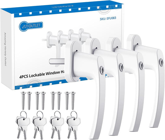 AUTOUTLET Fenstergriffe abschliessbar, 4 Stück Fenstergriff abschließbar Aluminium in Stiftlänge 35mm, Fenstersicherung Balkontürgriff kindersicherung mit Schlüsseln und Schrauben für Fenster (weiß)