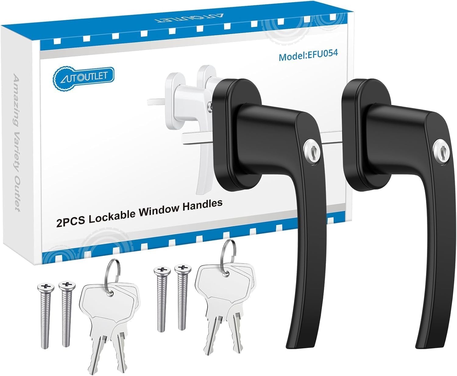 AUTOUTLET Fenstergriffe abschliessbar, 4 Stück Fenstergriff abschließbar Aluminium, Fensterschloss Fenstersicherung Kindersicherung Balkontürgriff mit Schloss in Stiftlänge 35mm für Fenster (schwarz)