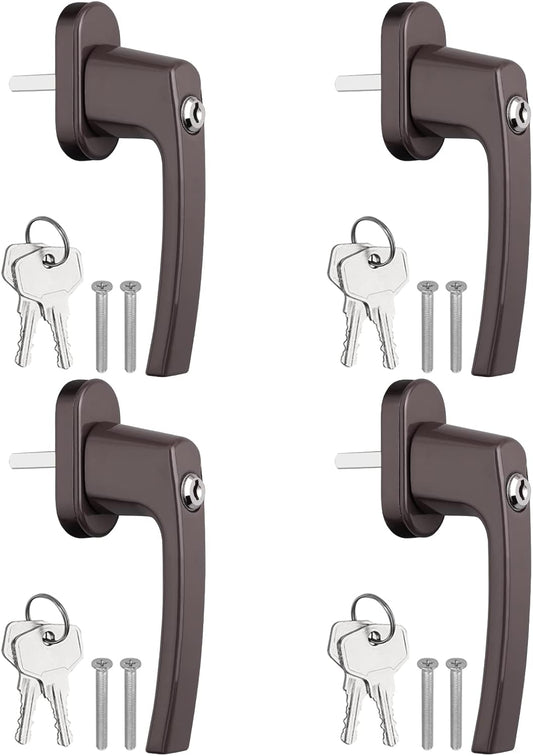 AUTOUTLET Fenstergriffe abschliessbar, 4 Stück Fenstergriff abschließbar Aluminium in Stiftlänge 35mm, Fenstersicherung Balkontürgriff kindersicherung mit Schlüsseln und Schrauben für Fenster (braun)