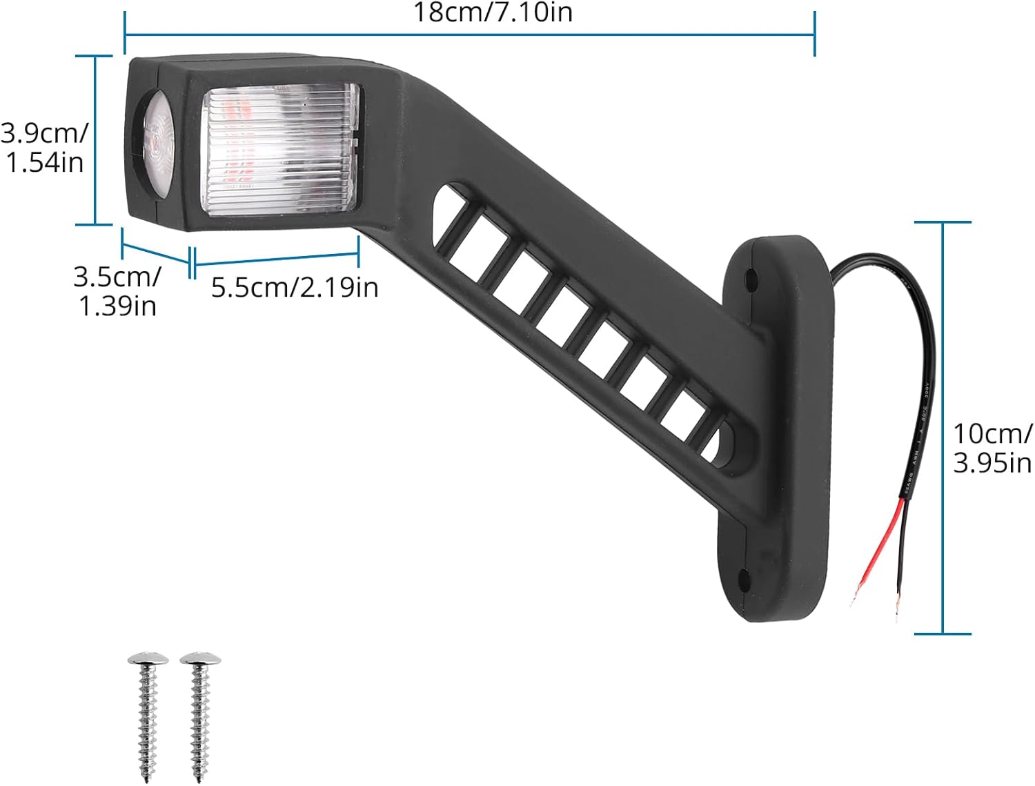 AUTOUTLET LED Begrenzungsleuchten Anhänger, 2PCS Positionsleuchten 10-30V Wasserdicht, Seitenleuchten mit Dual-E9-Mark & Gummistiel Basis, Positionsleuchte Seitenmarkierungsleuchten für LKW PKW(187mm)