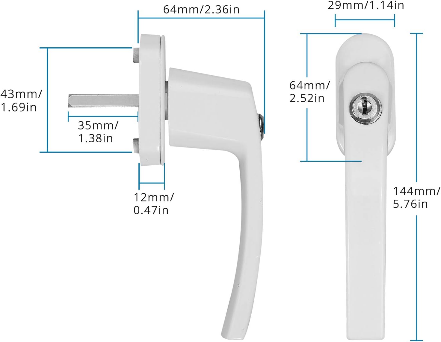 AUTOUTLET Fenstergriff Aluminium, 10PCS abschließbar Sicherheitsfenstergriffe Fensterschloss Kindersicherung mit Schloss in Stiftlänge 35mm, Gleichschließend Windows Balkontürgriffe(weiß)