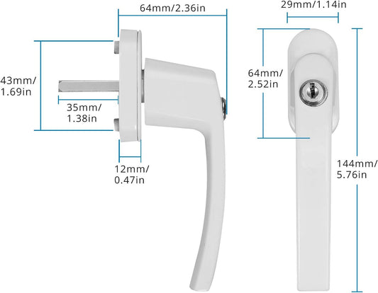 AUTOUTLET Fenstergriff Aluminium, 10PCS abschließbar Sicherheitsfenstergriffe Fensterschloss Kindersicherung mit Schloss in Stiftlänge 35mm, Gleichschließend Windows Balkontürgriffe(weiß)
