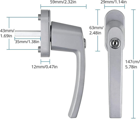 AUTOUTLET Fenstergriffe abschliessbar, 4 Stück Fenstergriff abschließbar Aluminium in Stiftlänge 35mm, Fenstersicherung Balkontürgriff kindersicherung mit Schlüsseln und Schrauben für Fenster (grau)