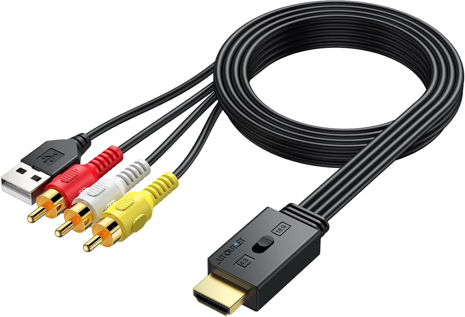 AUTOUTLET RCA to HDMI Converter 1080P/720P HD Conversion, Relive Your Childhood with Retro Games on Modern TVs, Built-in Cable, Instant Plug & Play for Wii, PSOne, PS2, N64 with 60cm Cable & HDMI Plug