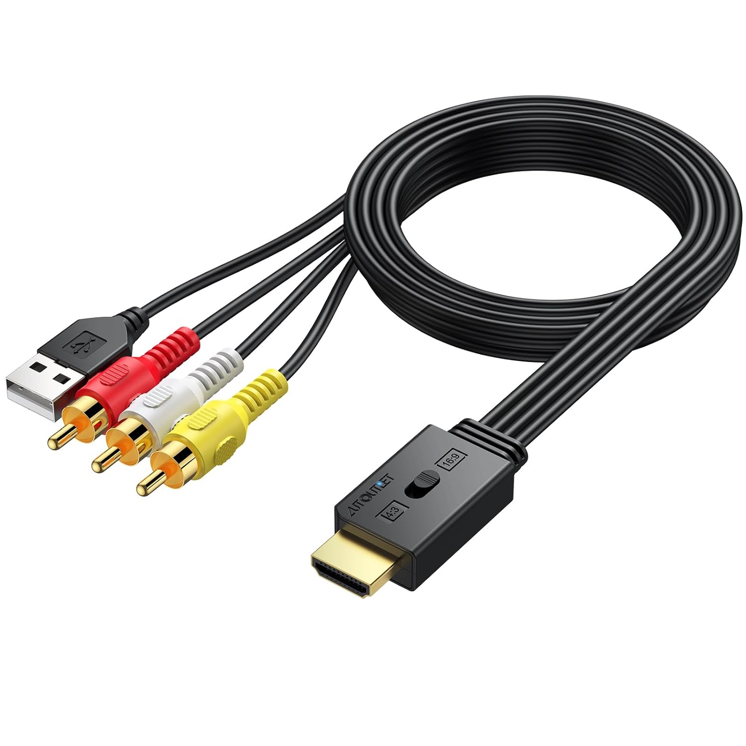 AUTOUTLET Scart auf HDMI Konverter, 1080P Scart auf HDMI Adapter unterstützt 16:9/4:3 Konvertierung, PAL/NTSC, Scart to HDMI mit 150cm Männlich-Scart-Kabel, Scart HDMI Adapter für HDTV VCR VHS DVD
