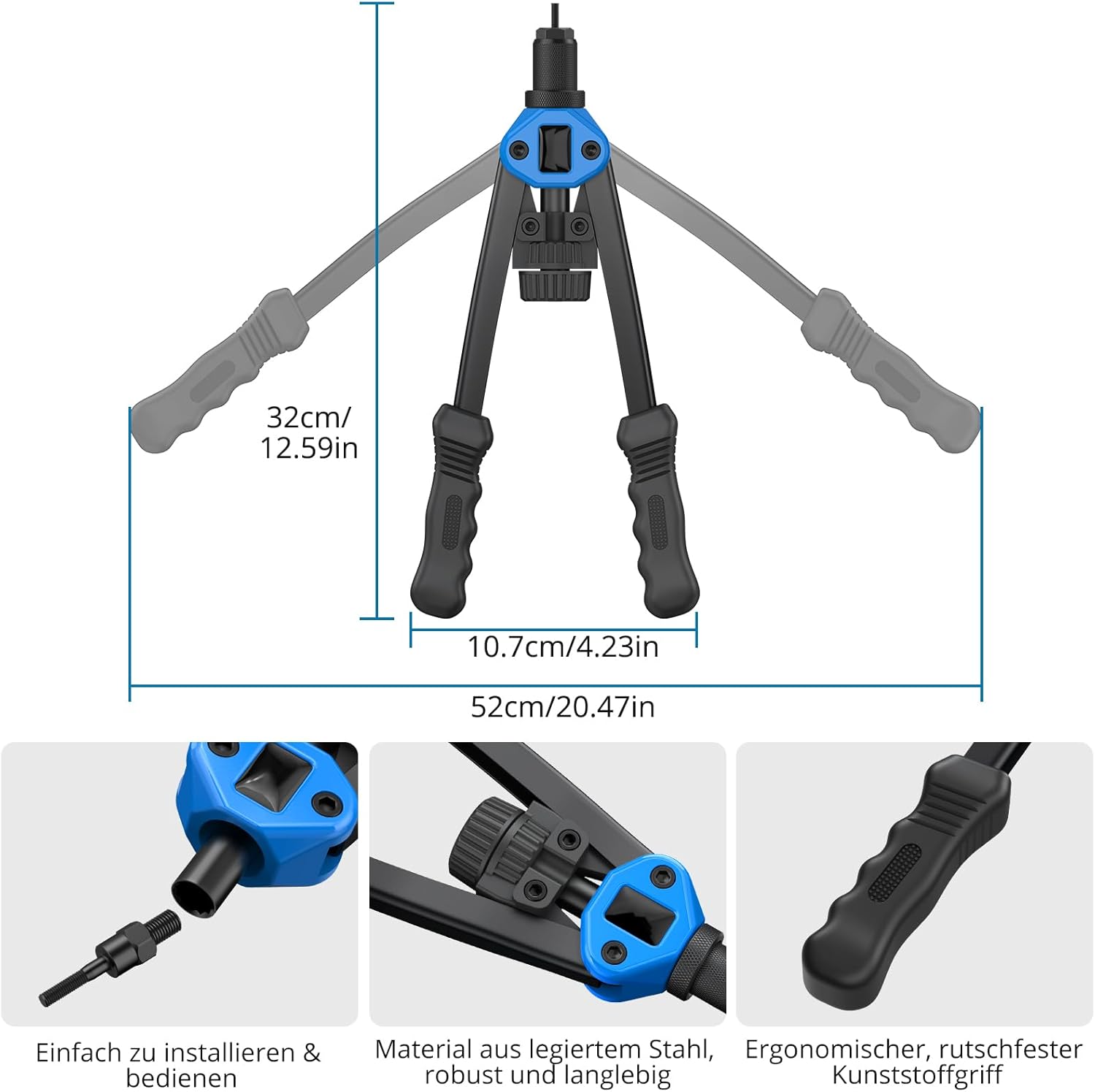 AUTOUTLET 13 Inch 2 in 1 Riveter Kit for Blind Rivets with 110 Nuts M3-M12 and 50 Blind Rivets (3.2-6.4 mm), Professional Manual Riveter