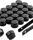 AUTOUTLET 24 PCS Black Wheel Nut Caps 17 mm Internal Diameter Universal Fit with Removal Tool & Locking Caps for Cars Prevents Rust Easy Installation