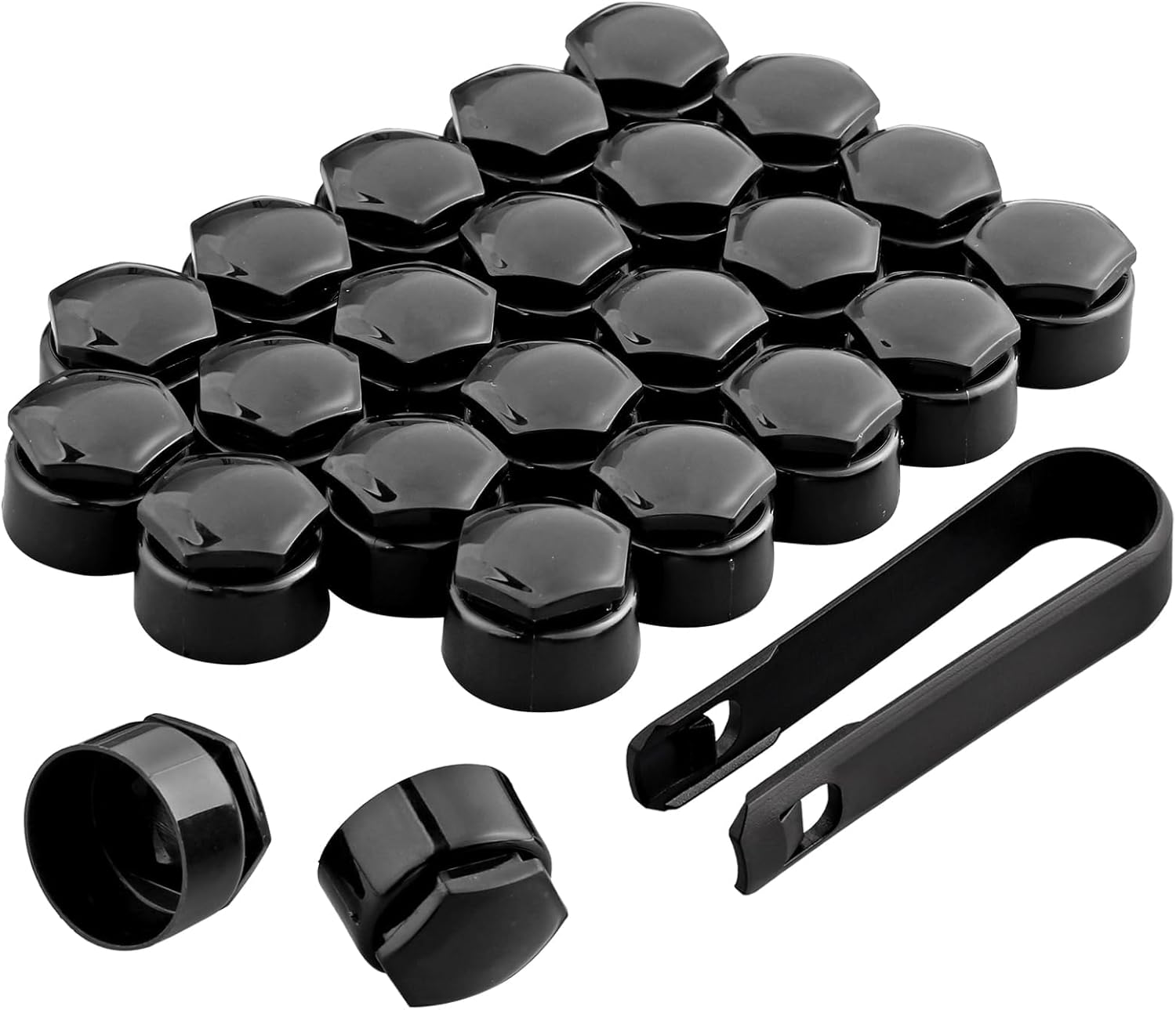 AUTOUTLET 24 PCS Black Wheel Nut Caps 17 mm Internal Diameter Universal Fit with Removal Tool & Locking Caps for Cars Prevents Rust Easy Installation