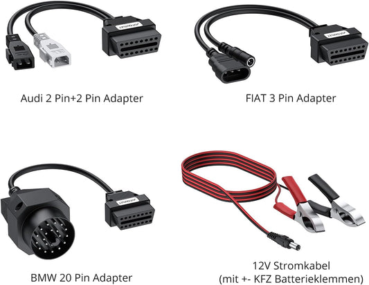 AUTOUTLET 4er Adapter Set, Universal Auto OBD1 OBD2 Diagnosegerät Diagnose Adapter Kabelsatz, Diagnoseadapterkabel Kompatibel mit BMW Audi FIAT, PKW Kabelset für AutoCom Delphi CDP+ DS150Er