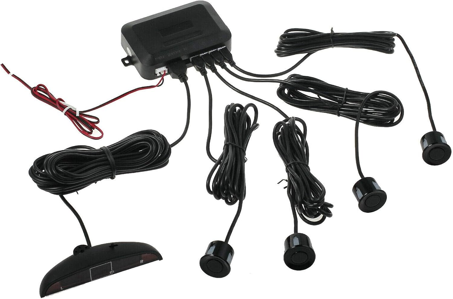 AUTOUTLET Rear Reversing Car Parking Sensors 4 Sensors Kit Audio Buzzer Alarm LED Display, DC 12 V
