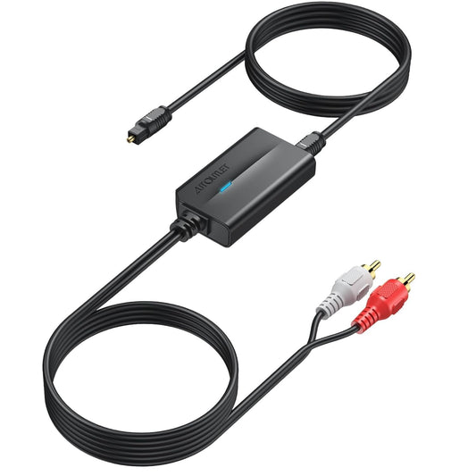 AUTOUTLET RCA to Optical Converter - 48Khz, Analog to Digital Audio Converter with Built-in 1.1m RCA Male Cable for Record Player, Turntable, CD Players