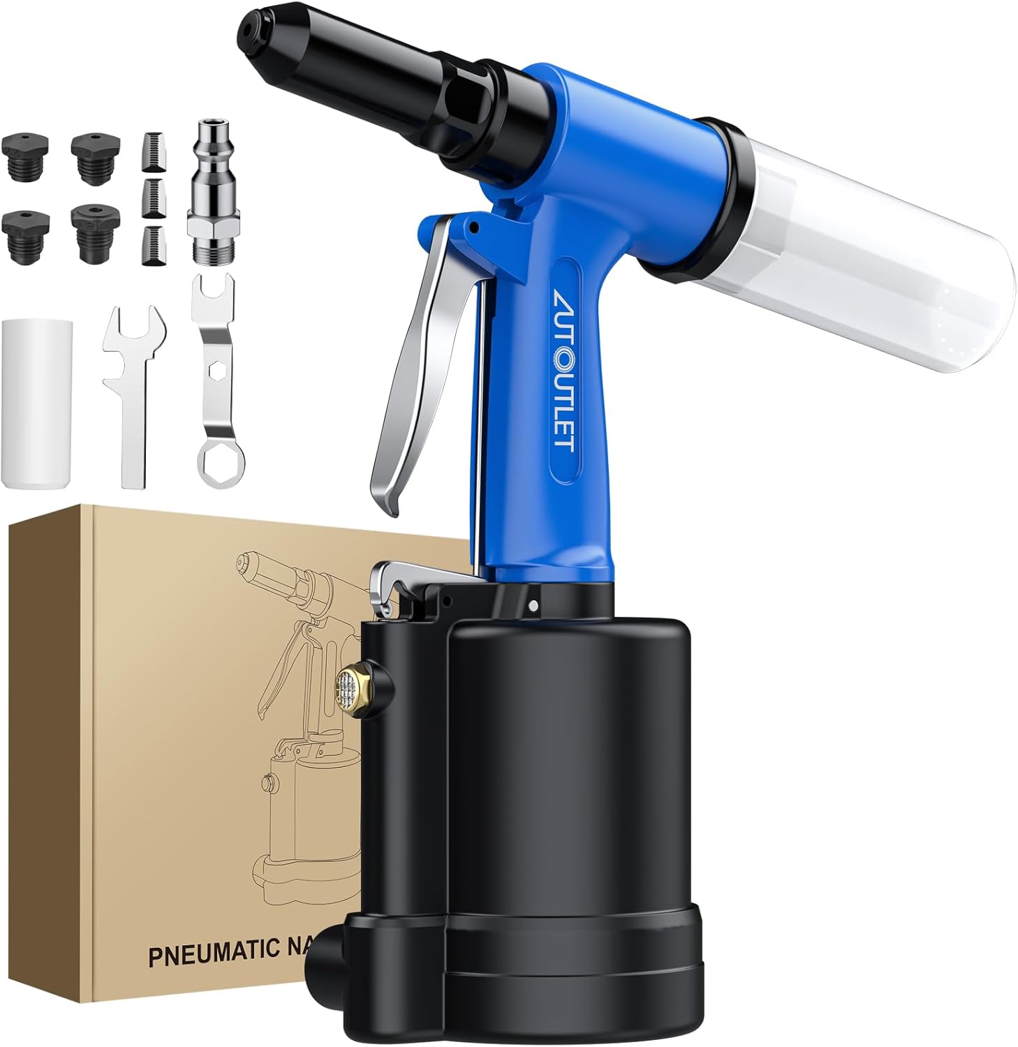 AUTOUTLET Pneumatic Rivet Gun Kit Heavy-Duty Riveter 4 Sizes Air Hydraulic Riveting Tool for Manufacturing Fields