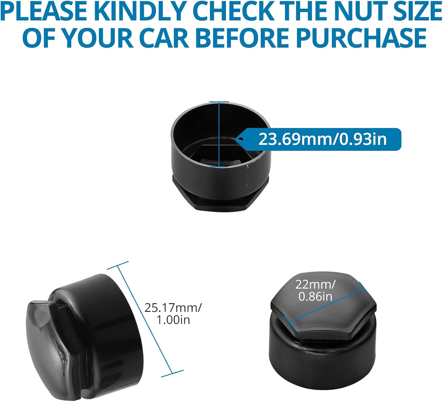 AUTOUTLET 24 PCS Black Wheel Nut Caps 17 mm Internal Diameter Universal Fit with Removal Tool & Locking Caps for Cars Prevents Rust Easy Installation