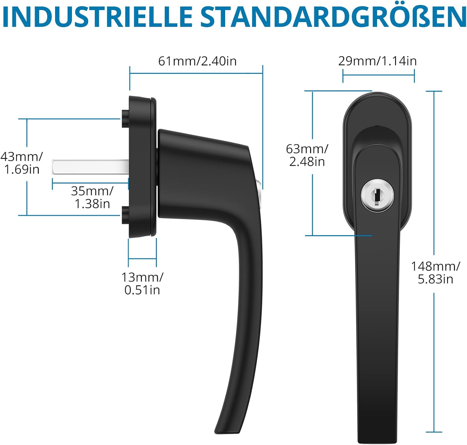 AUTOUTLET Fenstergriffe abschliessbar, 4 Stück Fenstergriff abschließbar Aluminium, Fensterschloss Fenstersicherung Kindersicherung Balkontürgriff mit Schloss in Stiftlänge 35mm für Fenster (schwarz)