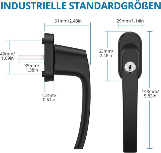 AUTOUTLET Fenstergriffe abschliessbar, 4 Stück Fenstergriff abschließbar Aluminium, Fensterschloss Fenstersicherung Kindersicherung Balkontürgriff mit Schloss in Stiftlänge 35mm für Fenster (schwarz)