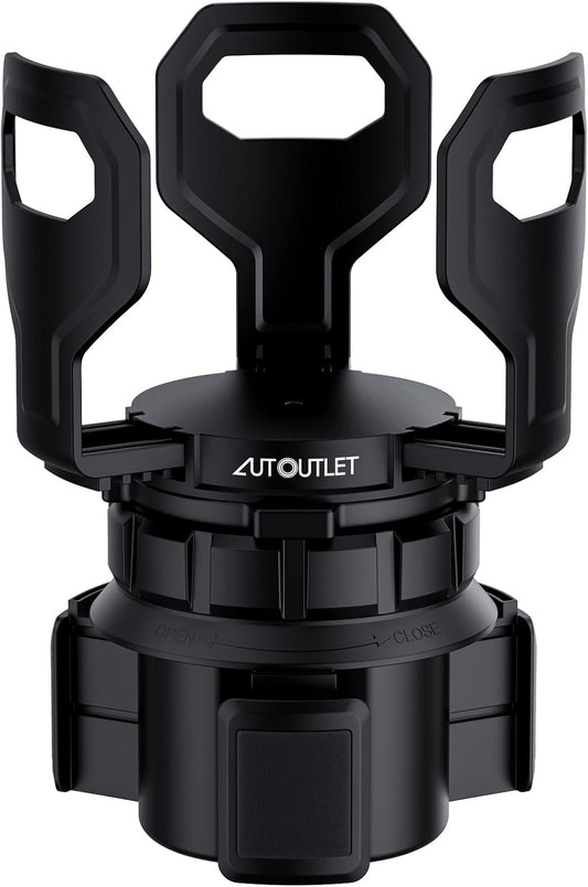 AUTOUTLET Versatile Round Cup Holder Expander ALL BLACK, Adjustable for Diameter 7.1-9.5 cm, Securely Holds Cups, Water Bottles, and Travel Mugs in Your Car