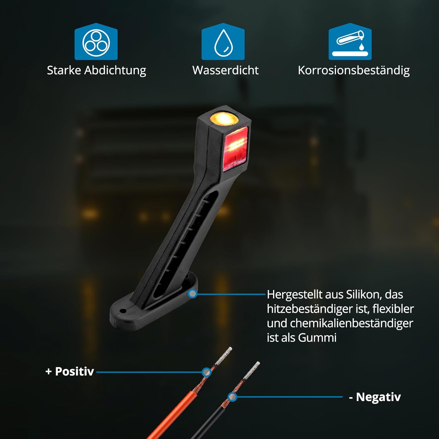 AUTOUTLET LED Begrenzungsleuchten Anhänger, 2PCS Positionsleuchten 10-30V Wasserdicht, Seitenleuchten mit Dual-E9-Mark & Gummistiel Basis, Positionsleuchte Seitenmarkierungsleuchten für LKW PKW(187mm)