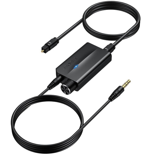 AUTOUTLET 192kHz DAC Optical to 3.5mm Converter with Volume Control, Digital to Analog Audio Converter, Optical to Aux Adapter Built-in Amplifier Chip Suitable for HDTVs, DVD, Set-top Boxes