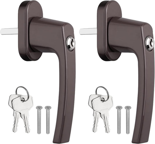 AUTOUTLET Fenstergriffe abschliessbar, 2 Stück Fenstergriff abschließbar Aluminium in Stiftlänge 35mm, Fenstersicherung Balkontürgriff kindersicherung mit Schlüsseln und Schrauben für Fenster (braun)