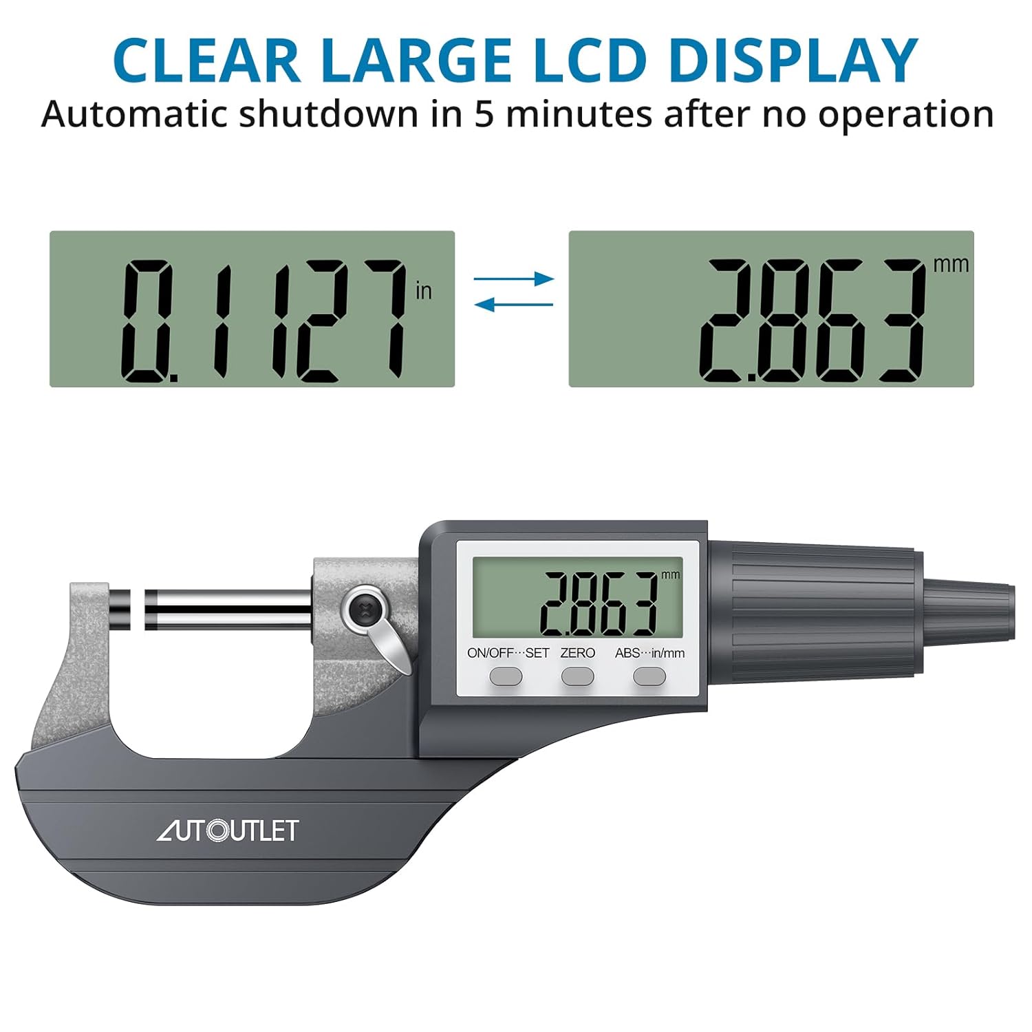 AUTOUTLET Micrometer Digitale Bügelmessschraube 0-25mm/ 0.001mm, Hohe Präzision LCD Digitale Mikrometer Mikrometerschieber Länge Messwerkzeug Mikrometer 0.001mm(0.00005")-Grau