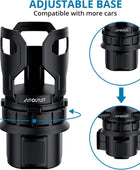AUTOUTLET Versatile Round Cup Holder Expander ALL BLACK, Adjustable for Diameter 7.1-9.5 cm, Securely Holds Cups, Water Bottles, and Travel Mugs in Your Car