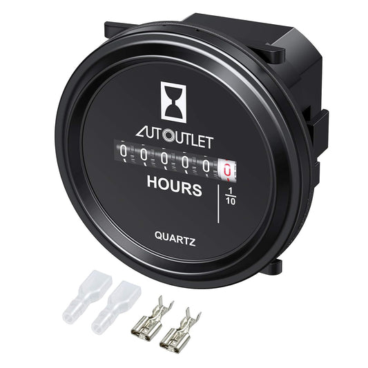 AUTOUTLET Quartz Hour Meter 2" Round Gauge Waterproof Industrial Timer DC 12V 24V 36V 48V 72V 99,999.9 Hours, 0.01 Quartz for Marine Boat Engine