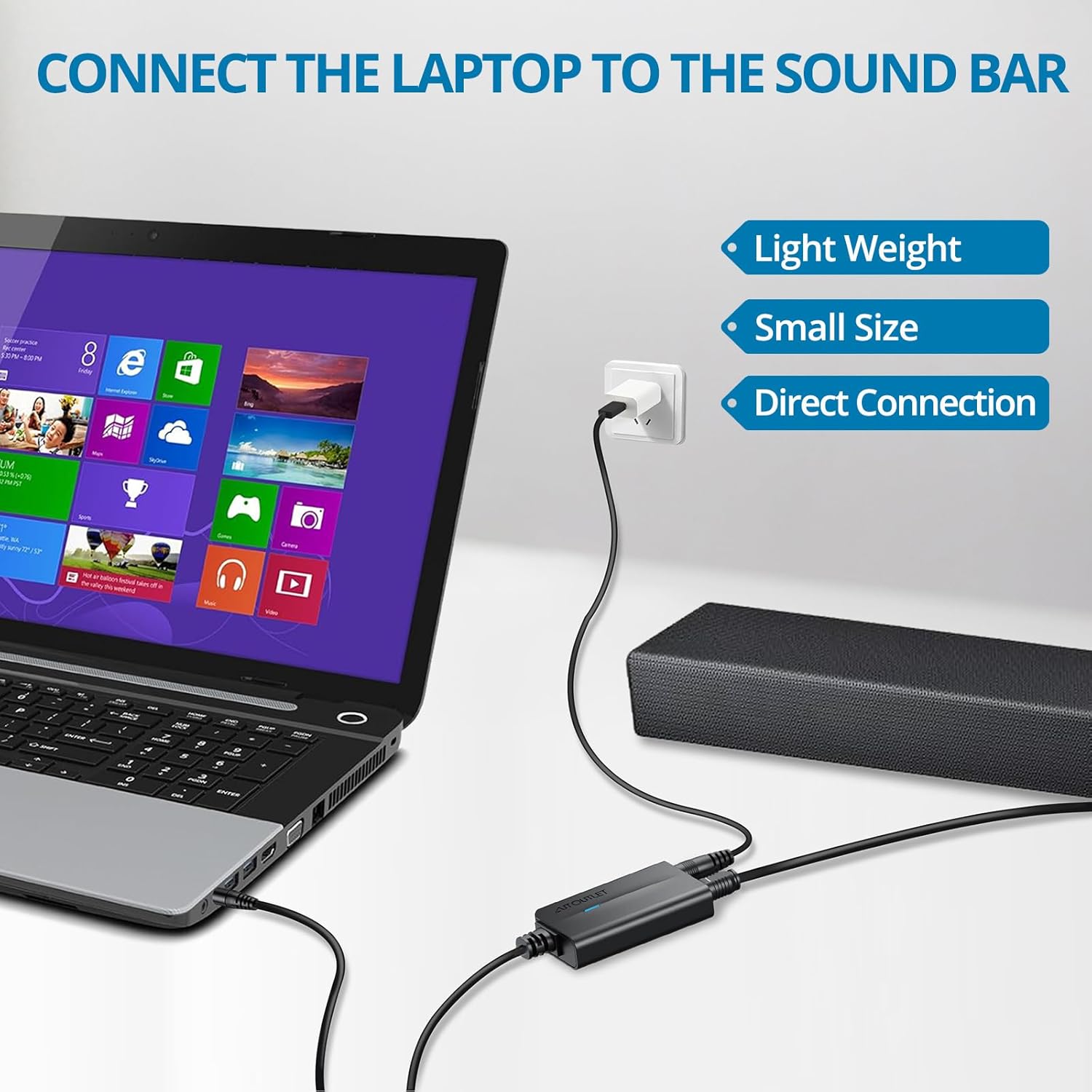 AUTOUTLET 3.5mm to Optical Converter, 48Khz Audio Sample Rate, Supports Uncompressed 2-Way PCM Digital Audio Signal Output, Built-in 1.2m 3.5mm Cable, Suitable for Laptop, Computer, Projector, etc