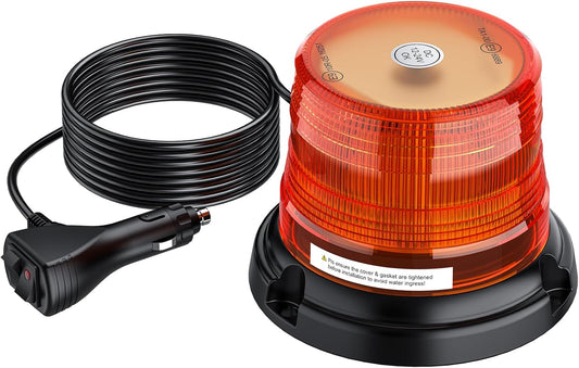 AUTOUTLET LED Rotating Flashing Amber Beacon | 12LED 10V-30V Magnetic Flashing Beacon Warning Light | Emergency Vehicle Safety Light CE, ROHS, ECE R10 R65 Certified for Trucks and Forklifts