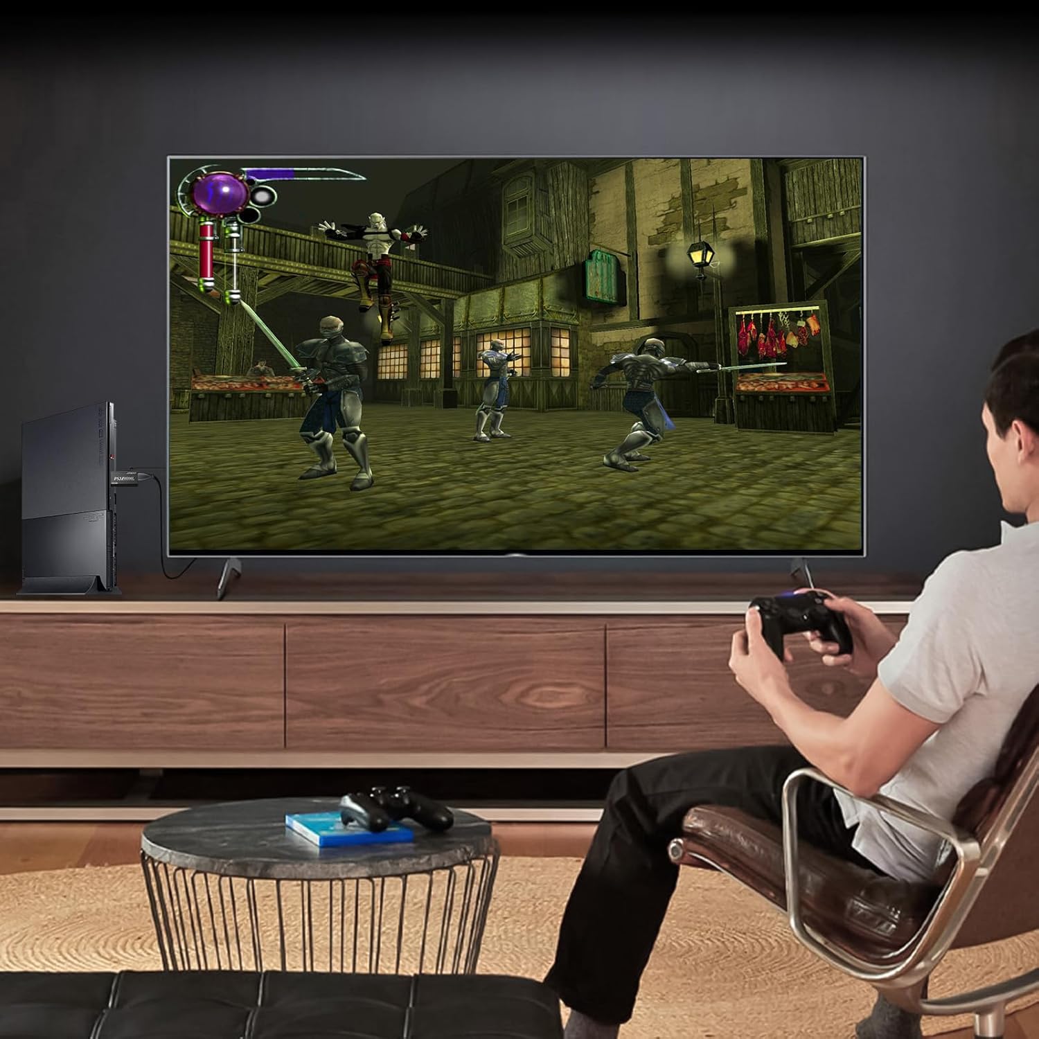 AUTOUTLET PS2 zu HDMI Konverter, PS2 zu HDMI Adapter Konverter PS2 auf HDMI Konverter mit 3,5 mm Kopfhörer Audio Buchse und 1,5m HDMI Kabel, für PS2 HDTV HDMI Monitor