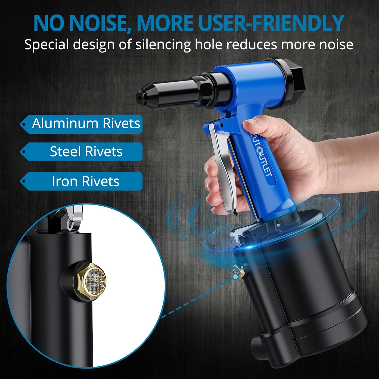 AUTOUTLET Pneumatic Rivet Gun Kit Heavy-Duty Riveter 4 Sizes Air Hydraulic Riveting Tool for Manufacturing Fields